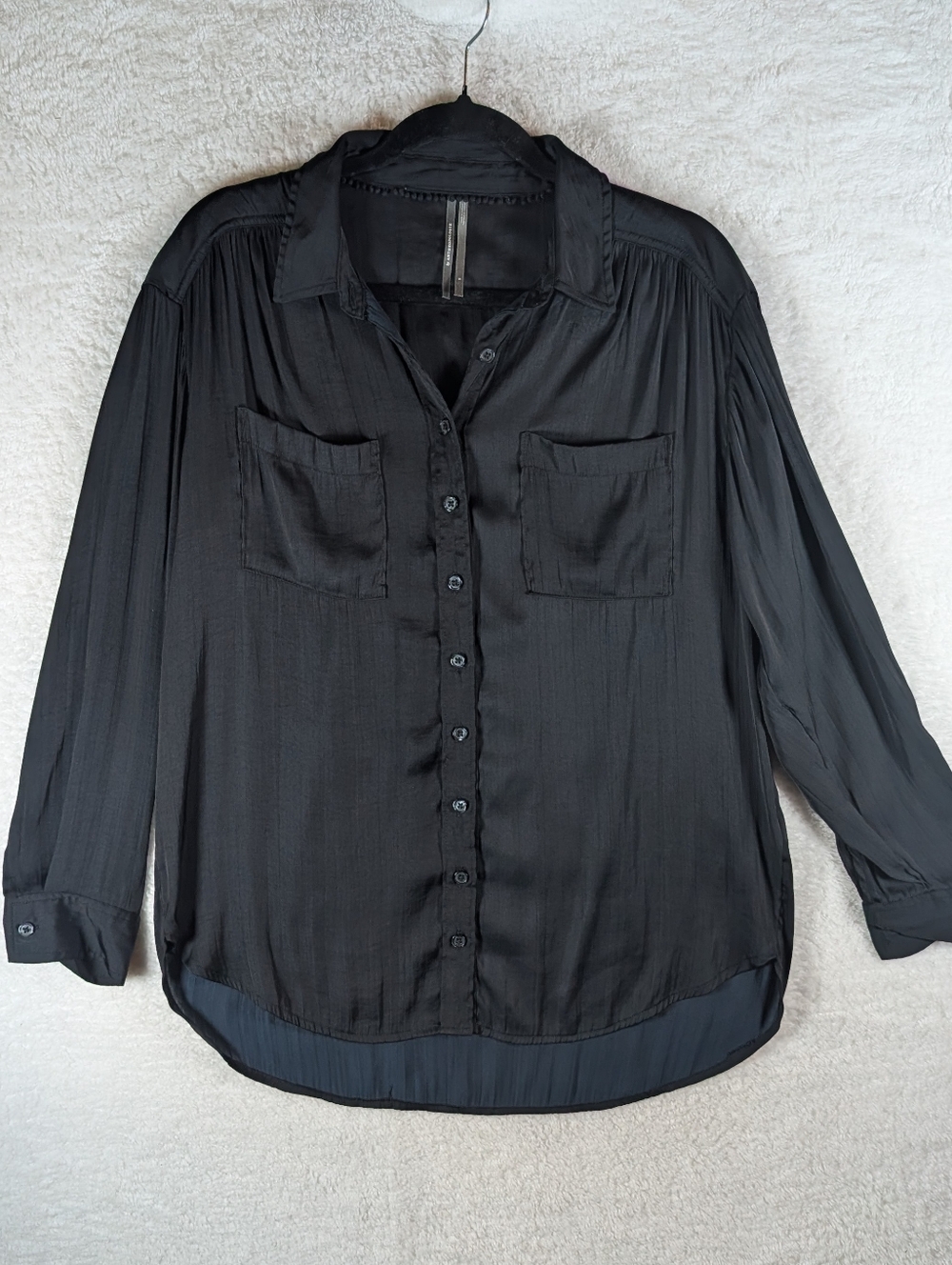 123-Anthropologie Black Button-Front Long Sleeve Blouse‎